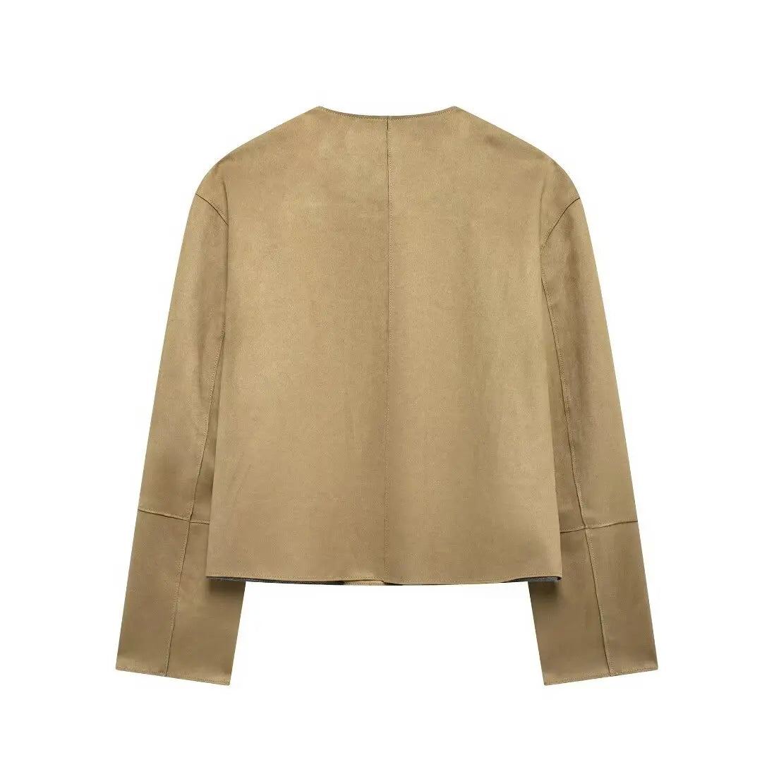 Women's Varsity Bomber Jacket with Minimalist Button-Up Design