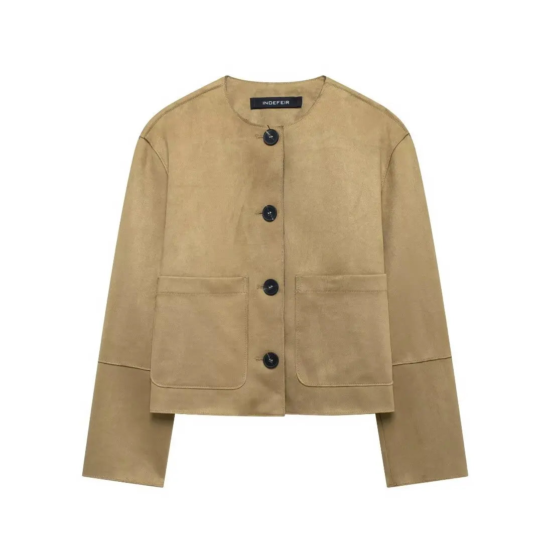 Women's Varsity Bomber Jacket with Minimalist Button-Up Design