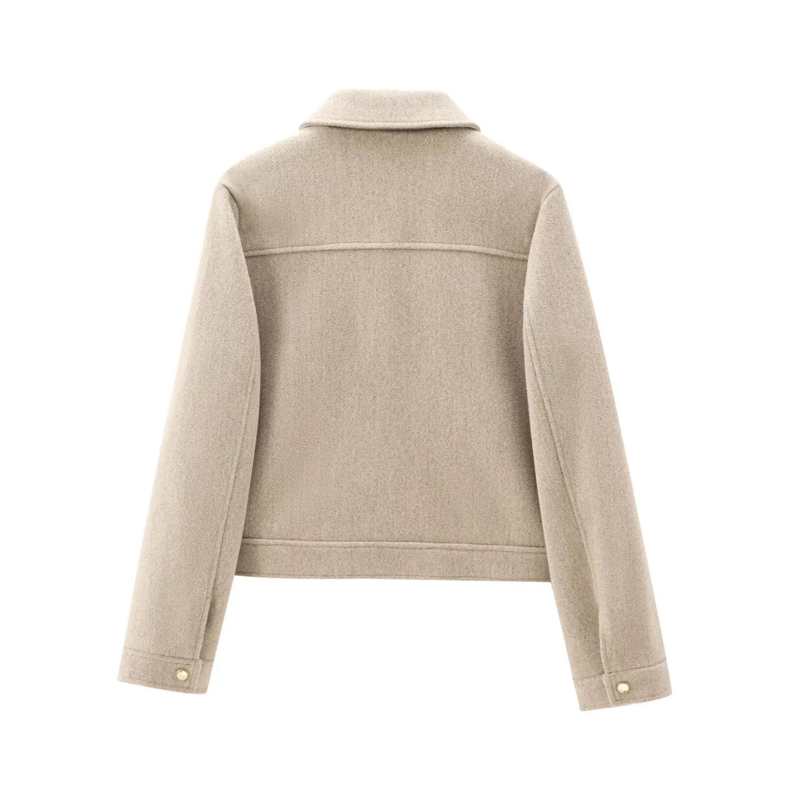 Women's Short Lapel Bomber Jacket with Zip Front and Flap Pockets